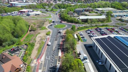Aerial View of Bradmarsh Business and Warehouse Park at Rotherham City of Yorkshire, England, United Kingdom. April 30th, 2024