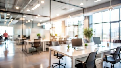Blurred Office Team Collaboration - Modern office setting with a blurred background of team collaboration.
