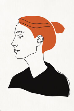 Line art of redhead woman against white background
