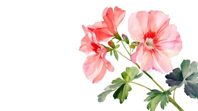 Watercolour of a geranium on pure white background canvas
