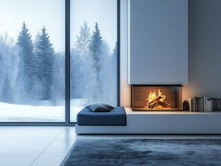 Obraz premium The illustrate of cozy interiors with fireplaces