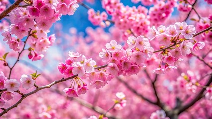 copy space, isolated, depth of field, pink, flowers, cherry blossom, blooming, Pink cherry blossom sakura tree with blooming flowers in full bloom during the spring season