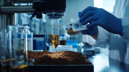 Testing soil pH levels in a controlled laboratory environment, with a technician using a glass electrode meter