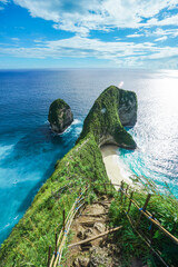 Panoramic view of Kelingking Beach on Nusa Penida island near Bali, Indonesia. summer background and summer vacation concept. © Balnyes Visuals