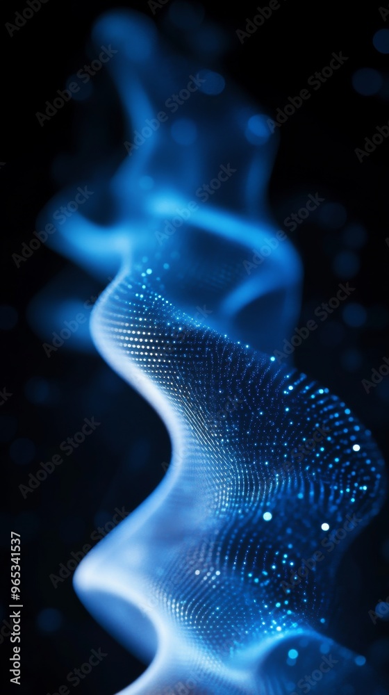 Poster abstract blue light waves with digital particles, futuristic design concept