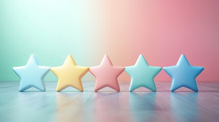 Fototapeta premium Colorful star-shaped decorations arranged creatively on a wooden surface