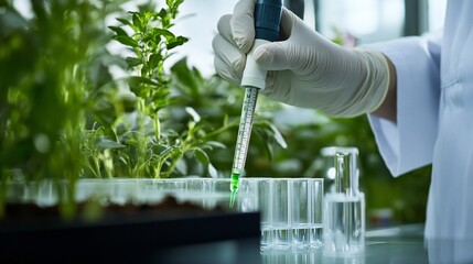Testing the pH level of soil with a glass electrode meter, as a lab technician analyzes the results