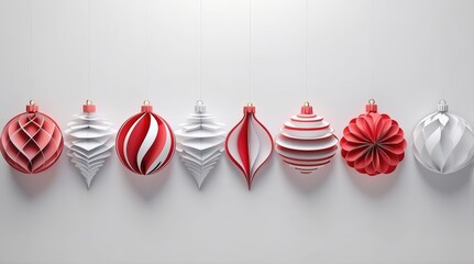 Various styled red and white Christmas tree toys