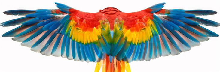 Obraz premium Vibrant parrot wings are set against a white backdrop.