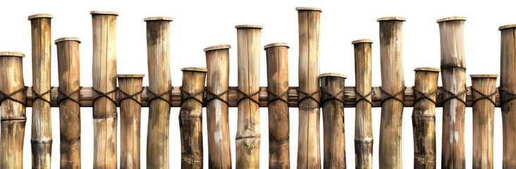 Naklejka premium A bamboo fence against a transparent background, with soft shadows and no contrast.