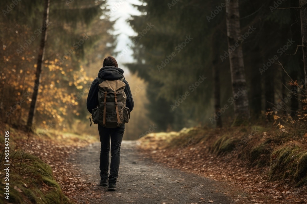 Poster outdoors adventure backpack walking.