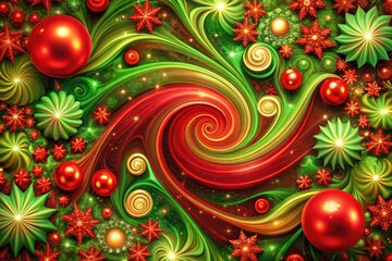 Vibrant red and green swirling patterns create a festive holiday background, perfect for Christmas cards, gift wraps, and decorations, exuding warmth and joyful celebrations.