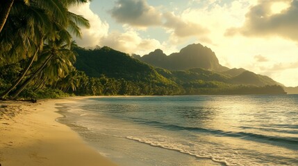 Secluded Beach with Crystal Clear Water at Golden Hour, Perfect for Relaxation and Vacation Generative AI