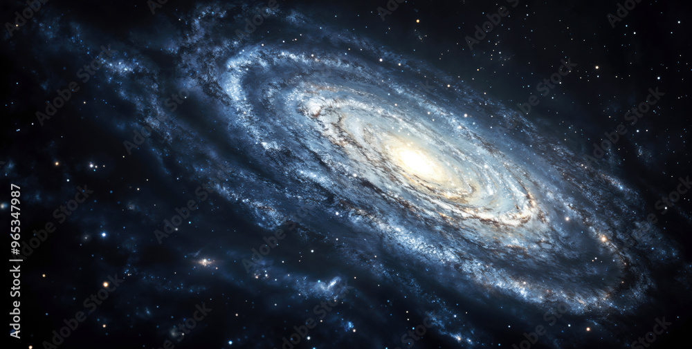 Wall mural spiral galaxy with a bright center is swirling in the vast expanse of space. high quality photo