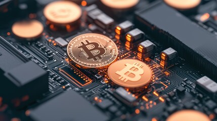 Illuminated Financial Circuit with Digital Currency Flow - with Copy Space, Selective Focus,