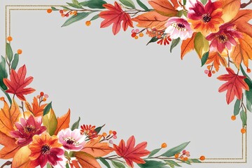 Obraz premium Whimsical Watercolor Autumn Blossoms Border Illustration for Cards and Invitations