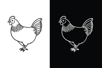 Flat Chicken Line Icon. Elegant Line Art Illustration of a Hen