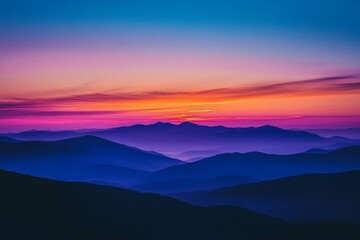 Fototapeta premium Dramatic Dawn Sky with Colorful Gradient and Silhouetted Mountains Generative AI