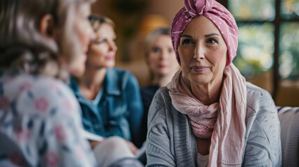 Obraz premium Group of women in a support meeting with a woman in a headscarf