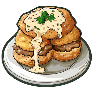 biscuits and gravy on plate clip art preview