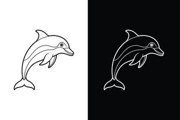 Elegant Dolphin Line Icon. Vector Outline Design on Contrasting Backgrounds