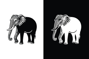 Elephant Solid Icon. Silhouette Graphics Isolated on White and Black