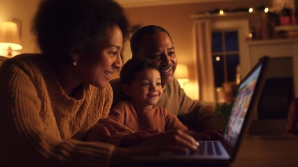 A family enjoys a cozy Thanksgiving virtual fundraiser together at home while participating in an online game to support community
