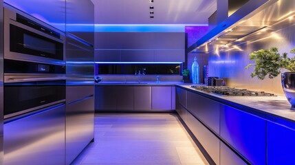 Obraz premium Sleek modern kitchen with stainless steel appliances