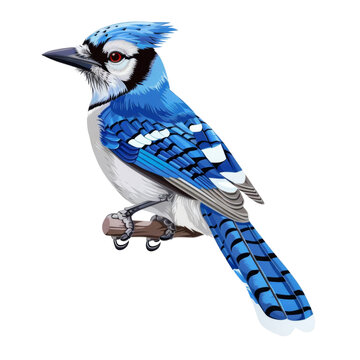 recommend clip art: A blue jay bird with a crest on its head perched on a branch.