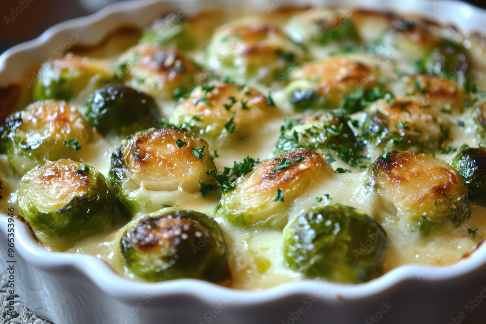 Wall mural baked brussels sprouts smothered in a rich, creamy cheese sauce. ai generative.