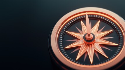 Glowing Neon Wealth Compass with Copy Space, Selective Focus on Foreground - Digital Fortune Direction