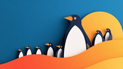 penguins on colorful background