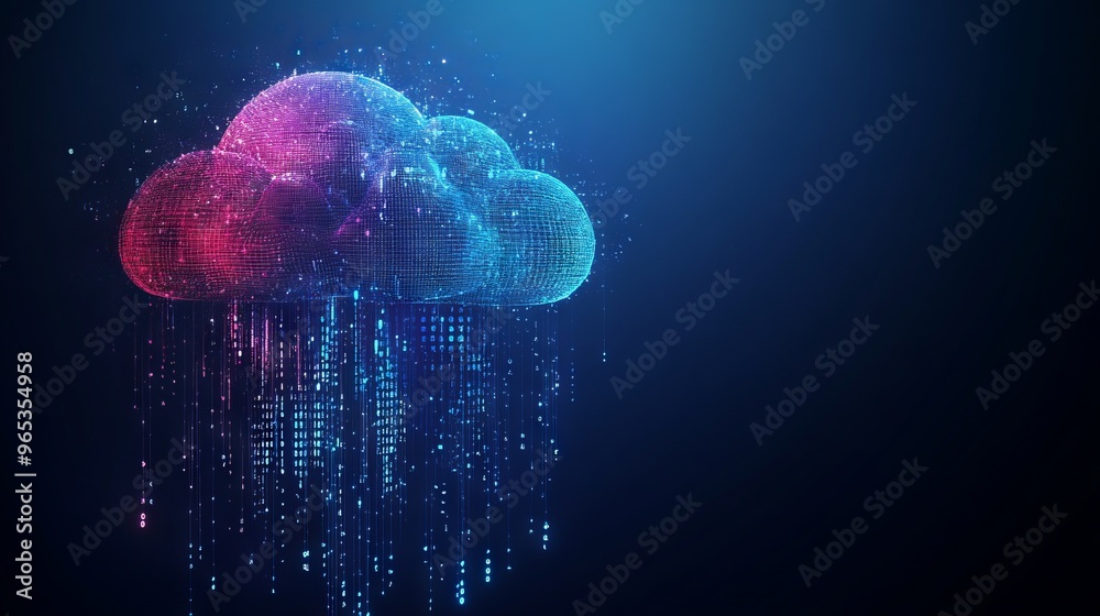 Poster abstract cloud computing technology concept. digital cloud and binary code. download and upload data