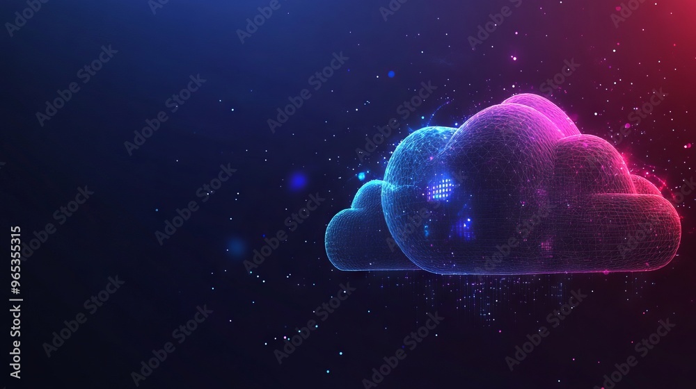 Poster abstract cloud computing technology concept. digital cloud and binary code. download and upload data