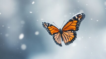Obraz premium Monarch Butterfly Flying Through Snow