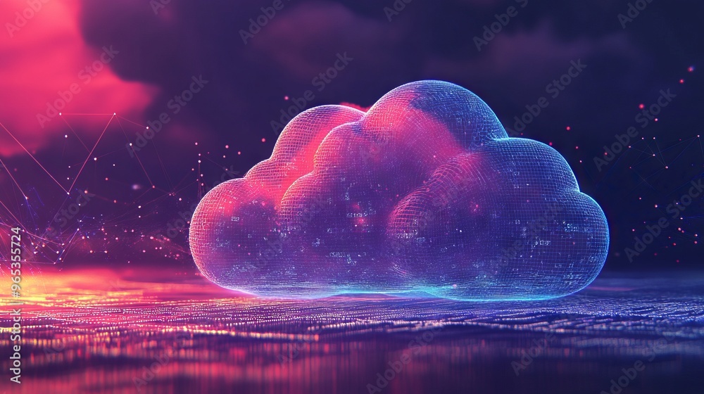 Poster abstract cloud computing technology concept. digital cloud and binary code. download and upload data