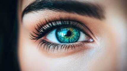 Obraz premium Close-up of a Woman's Eye with Blue and Green Iris