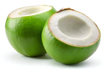 Fresh Coconut fruit with cut in half. isolated on white background. clipping path