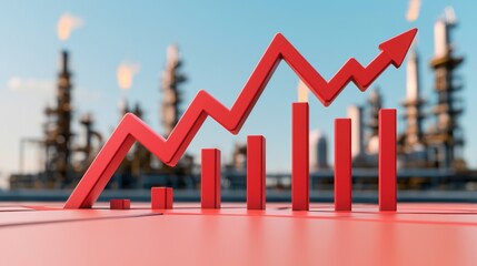 Fototapeta premium Economic Downturn: Declining Oil Prices Graph Over Oil Refinery with Copy Space, Selective Focus, and Quality