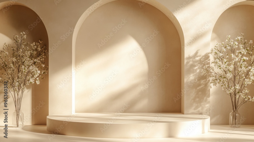 Fototapete elegant podium setup with a smooth, neutral background offering a perfect space for text or promotio