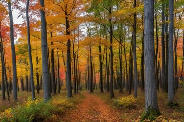 Fototapeta premium Picturesque Autumn Forest Landscape with Textured Colors and Foliage