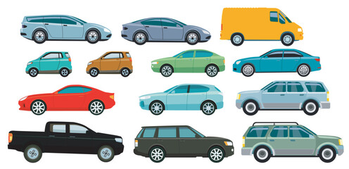 13 Autos freisteller auf weiss, Illustration.eps