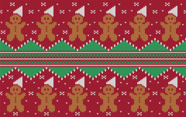 Knitted pattern seamless ethnic fabric gingerbread. traditional knitted pattern Christmas cookies vector. Designed for background ,wallpaper ,clothing ,knitted pattern ,fabric ,embroidery ,textile