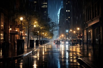 A rain storm night light architecture illuminated.