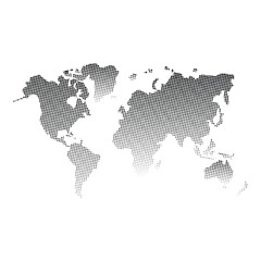 Obraz premium Black vector world map. World map in texture from small dots. Geography map. Cartography. Earth map