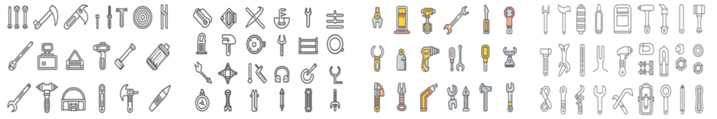 set of Tool & Instrument thin line icons set. Building Tools editable stroke icon. Working tools symbols. Instrument simple icons. Vector isolated on white background. Generative AI.