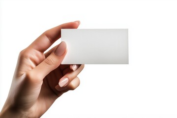 Fototapeta premium Hand holding blank business card on white background