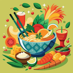 Thai foods vector art, Foods Vector Illustration