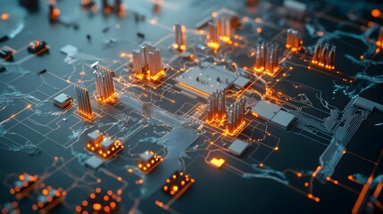 Obraz premium Detailed Electrical Grid Map with Real Time Power Distribution Analytics