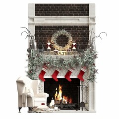 Christmas decorations, New Year's decor, isolated on white background, 3D illustration, cg render